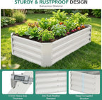 Galvanized Raised Garden Bed - 4x2x1ft Metal Garden Planter Box Outdoor | Steel Raised Bed Kit with Bracing Rods, Gloves for Gardening Vegetables Fruits and Flowers (White)