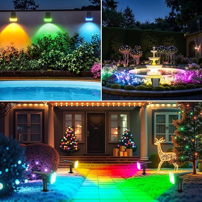 WdtPro 6 Pack Solar Color Changing Spot Lights, 10 Lighting Modes, Multicolor RGB Outdoor Lights, 9 Colors Auto Cycling Landscape Spotlights for Yard Garden Decoration