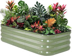 1MORE Raised Garden Bed -4X2X1 Galvanized Planter Box for Outdoor Gardening,3 in 1 Modular Raised Bed Kit with Protective Tape, Gloves for Herb，Ideal for Vegetables and Plants.Green-1Pcak