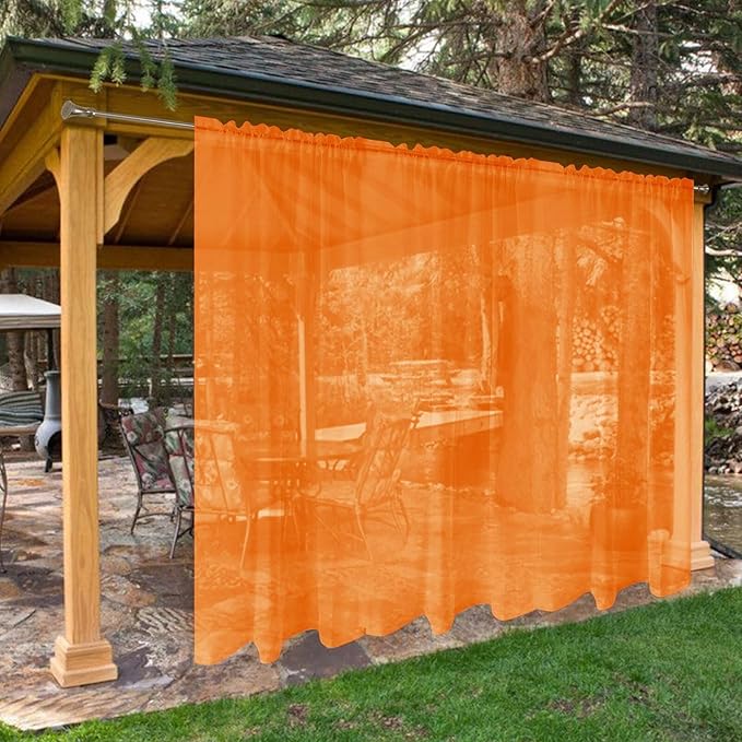 SpaceDresser Waterproof Outdoor Sheer Curtains for Patio - 2 Panels Rod Pocket Indoor Voile Sheer Curtain for Living Room,100W x 96L inch, Orange