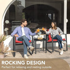 Devoko 3 Piece Rocking Bistro Set Wicker Patio Outdoor Furniture Porch Chairs Conversation Sets with Glass Coffee Table (Red)