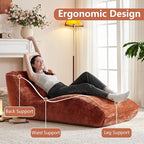Chaise Lounge Chair with Curved Back, Modern Upholstered Recliner Sofa, Tufted Accent Lounger Comfortable Lazy Chair for Bedroom, Apartment (Orange)