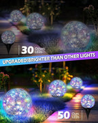 Coroor Garden Solar Ball Lights Outdoor Waterproof, 50 LED Cracked Glass Globe Solar Power Ground Lights for Path Yard Patio Lawn, Outdoor Decoration Landscape Colorful(2 Pack 4.7'')