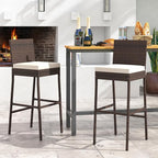 HAPPYGRILL Wicker Patio Barstools Set of 2, Outdoor Rattan Bar Chairs with Footrest & Backrest, Armless High Top Chairs with Seat Cushions for Backyard, Balcony