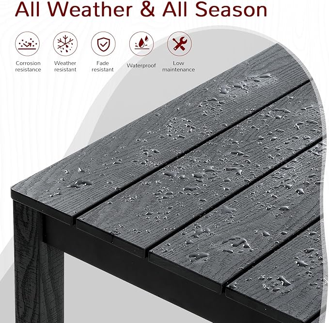 Stoog 7 Pieces Patio Dining Sets, All-Weather HIPS Material & Aluminum Frame Dining Table with 2" Umbrella Hole, Outdoor Dining Table Set for 6, Never Rot or Fade, Black