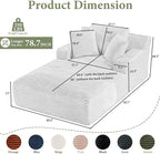 78.7" Chaise Lounge Chair Indoor, Oversized Boneless Couch Comfy Upholstered Sleeper Sofa Bed with 3 Pillows, Corduroy Cloud Reading Chair for Living Room No Assembly Required, Green
