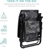 Best Choice Products Folding Zero Gravity Outdoor Recliner Patio Lounge Chair w/Adjustable Canopy Shade, Headrest, Side Accessory Tray, Textilene Mesh - Camouflage
