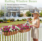 24 Inch Railing Planter Window Box Deck Balcony Rail Planter with Coco Liner Metal Wall-Mounted Coconut Liner Planter Basket English Horse Trough Planters for Outdoor Balcony Porch Fence (2 Pack)