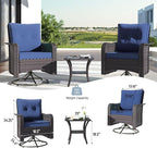 Kullavik 11 Pieces Outdoor Patio Furniture Set,PE Wicker Rattan Sectional Sofa Patio Conversation Sets with 43" 55000BTU Gas Propane Fire Pit Table,Swivel Rocking Chairs Set,Navy Blue