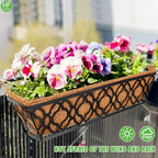 HFHOME 24 Inch Window Deck with Coco Liner, 24" Window Boxes Horse Trough with Coconut Coir Liner, Black Metal Hanging Flower Planter Basket Railing Planter for Outdoor Indoor Lawn - 4 Pack