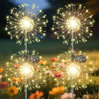Garden Outdoor Lights, 4 Pack 120 LED Solar Garden Lights Fairy Lights Outdoor Waterproof Decorative Solar Firework Lights for Yard Patio Pathway Flowerbed Party Wedding Decor, Warm White