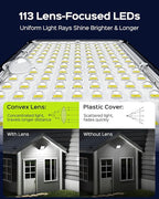 JACKYLED Solar Lights Outdoor with Motion Sensor, 113LED Cool White Solar Flood Lights, Waterproof Dusk to Dawn Solar Powered Security Spot Lights for Porch Patio Yard Garage, 1 Pack