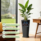 Set of 2 24 Inch Tall Plastic Planters with Drainage Saucers, Rattan Pattern UV Resistant Indoor Outdoor Flower Pots for Patio Garden Balcony Decor, Black