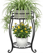 TOSKING 2 Tier Metal Plant Stand Indoor Outdoor , Rustproof Stable Plant Stands Multiple Plant Rack Holder Flower Pot Stand for Living Room Balcony Garden Patio Bedroom (Black, 19.5)
