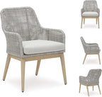 Signature Design by Ashley Seton Creek Cottage Nuvella Weather Resistant Fabric Outdoor Dining Arm Chair with Cushion, Set of 2, Light Brown & Light Gray