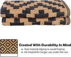 SAND MINE Waterproof Outdoor Rug 4x6 ft, Plastic Straw Area Rug, Large Floor Mat for Outdoors, RV, Patio, Backyard, Deck, Picnic, Beach, Trailer, Camping, Black & Brown Lattice