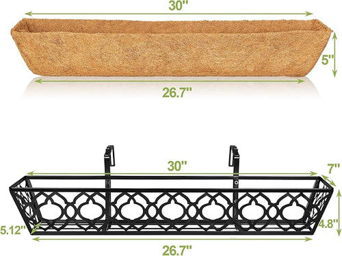 4pcs 30 Inch Window Deck with Coco Liner, 30" Window Boxes Horse Trough with Coconut Coir Liner, Metal Hanging Flower Planter Basket Deck Railing Planter Boxes for Outdoor Indoor Lawn
