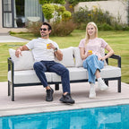 Outdoor Couch Aluminum Patio Furniture, 3-Seat All-Weather Metal Modern Patio Sofa with Washable Thick Cushion for Garden/Backyard/Porch, White