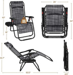 Yaheetech Zero Gravity Recliners Outdoor Adjustable Folding Reclining Lounge Chairs w/Pillows, Cup Holder Trays and Carry Strap for Patio Backyard Beach Gray Set of 2