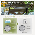 PHI VILLA 7 Pieces Outdoor Dining Set for 6, 54" Round Black Metal Table with Umbrella Hole & Wrought Iron Chairs, Rustproof Large Outside Furniture with Cushions & Pillows for Patio, Deck, Porch