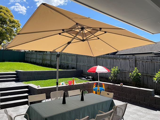 PURPLE LEAF 9' X 12' Patio Umbrella Outdoor Rectangle Umbrella Large Cantilever Umbrella Windproof Offset Heavy Duty Sun for Garden Deck Pool Patio, Beige