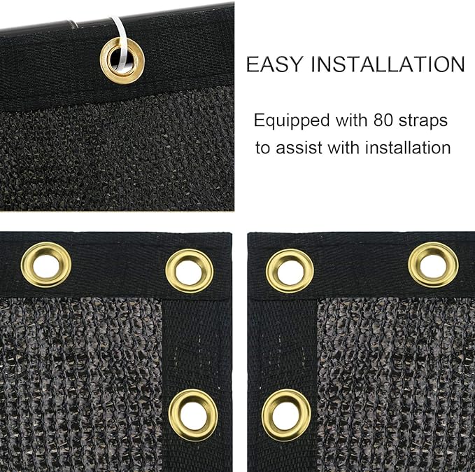Garden Privacy Screen Mesh, Black HDPE, 6 ft x 150 ft with Grommets