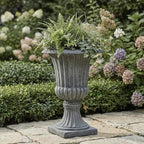 Urn Planters 22", Set of 2, Tall Stone-Resin Pedestal Planters for Outdoor Plants, Large Front Porch Decor, Patio Garden Pots, Outdoor Urns for Entryway, Porch & Deck, Grey Plant Pot