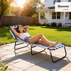 Outsunny Folding Chaise Lounge Pool Chairs, Outdoor Sun Tanning Chairs with 5-Level Reclining Back, Steel Frame for Beach, Yard, Patio, Blue and White