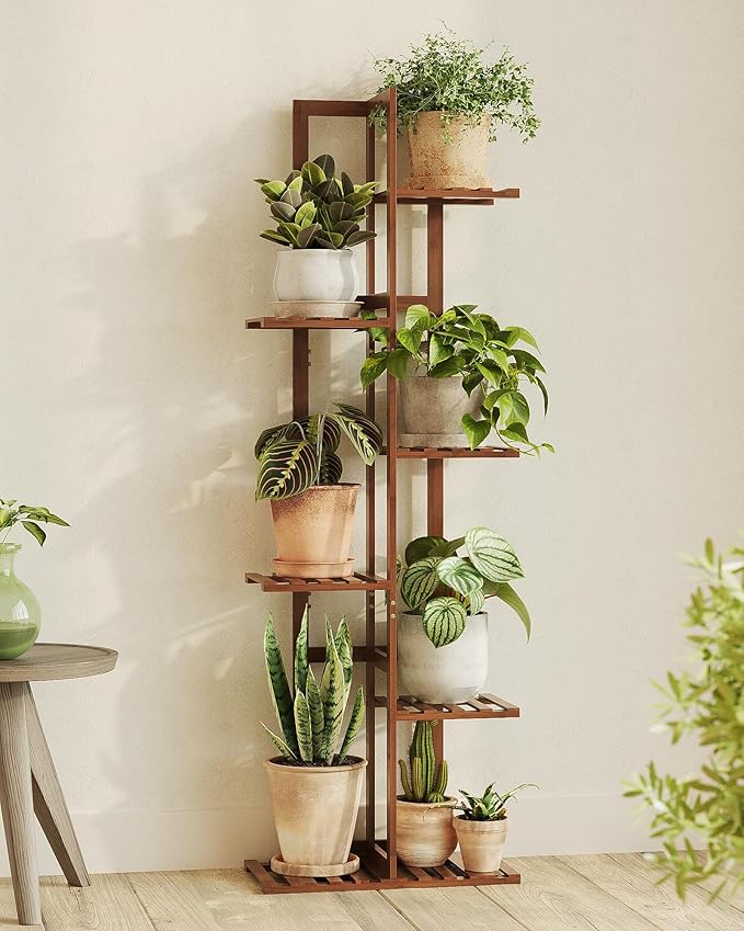 Bamworld Bamboo Plant Stand Indoor 6 Tiered Plant Shelf Outdoor Corner Plant Rack for Multiple Plants Flower Stand Plant Holder for Living Room Bedroom Balcony Patio Garden 48 Inch Tea Brown