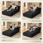 80 Inch Chaise Lounge Chair Indoor, Oversized Corduroy Upholstered Boneless Sofa Bed, Deep Seat Sleeper Couch Reading Chairs, Cloud Sofas Couches for Living Room, No Assembly Required (Black)
