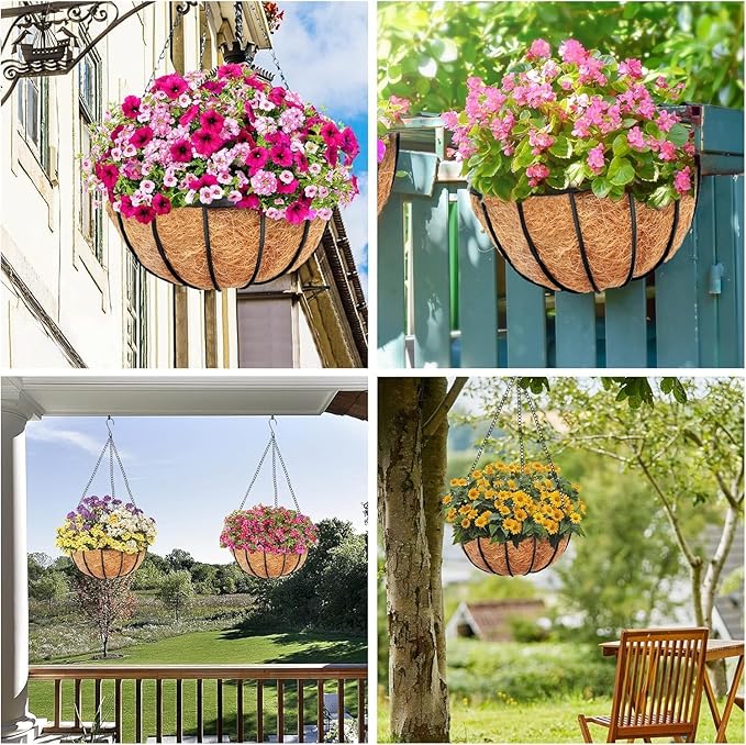 Y&M 4pcs 18“ Round Coconut Fiber Liner, 18'' Coco Liner Pre-Formed Replacement for Wall Hanging Planter Basket