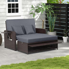 LDAILY Moccha Outdoor Daybed, Wicker Loveseat Sofa Set with 4-Postion Adjustable Backrest, Storage Ottoman, Cushions, Rattan Double Bed Lounger, Patio Furniture Set (Gray)