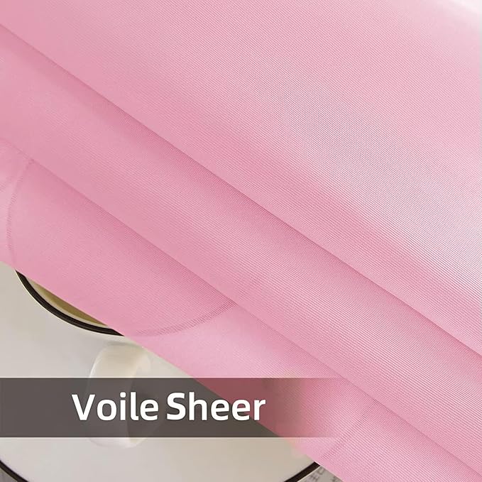 SpaceDresser Waterproof Outdoor Sheer Curtains for Patio - 2 Panels Rod Pocket Indoor Voile Sheer Curtain for Living Room,52W x 96L inch, Light Pink