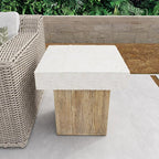 COSIEST Outdoor Medium Side Table, Patio Coffee Table, 19.7 inches Square MgO End Stool with Faux Wooden Pedestal Base,for Patio, Garden, Backyard, Antique Beige