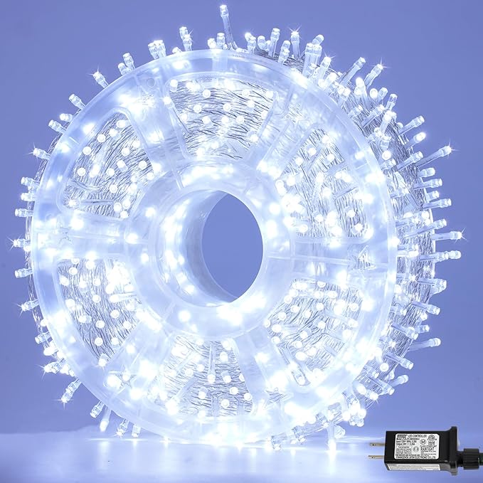 String Lights 500 LED White Outdoor 165ft Memory Timer