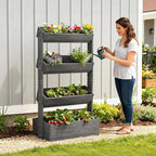 SUNYRISY 4 Tiers Vertical Raised Garden Bed Outdoor Planter Tower, Wooden Freestanding Planter Box for Planting Herbs Flowers Vegetables Patio Balcony Indoor Outdoor Gardening, Grey