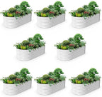 A ANLEOLIFE 8-Set 8X4X2 ft Galvanized Raised Garden Bed Kit, Oval Metal Deep Root Planters for Outdoor Plants, Antique White