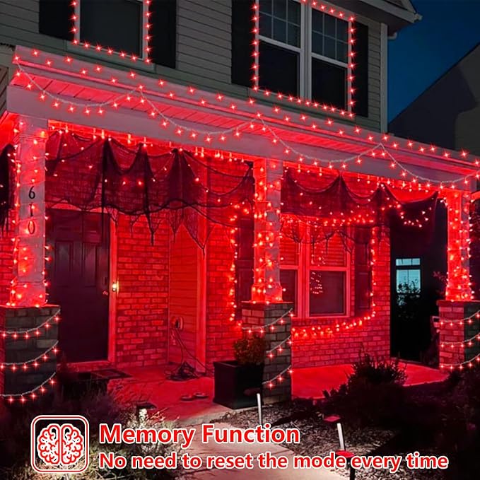 String Lights, 165 ft Red LED Outdoor Lights with 8 Modes