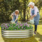 Galvanized Raised Garden Bed for Outdoor: 4X2X1ft Durable Metal Vegetable Plant Container Kit - Oval Planter Box for Gardening Flower Trough （2 Pack）