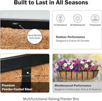 30“ Window Box Railing Planter with Coco Liner Metal Wall-Mounted Coconut Liner Planter Basket English Horse Trough Planters for Outdoor Deck Balcony Porch Fence Patio Black (2 Pack)
