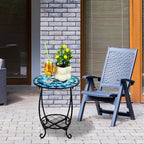 Outdoor Side Table Round Small Mosaic Patio Accent Indoor End Plant Coffee Tea Table for Yard Patio Porch Garden Living Room, Bedroom(Mandala Flower Style,14 Inch)