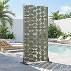 Casaphoria Metal Privacy Screen Outdoor, 60" H x 30" W Freestanding Decorative Privacy Screen for Patio Deck Balcony Garden with Stable Base, Green-Square