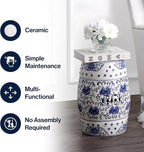 JONATHAN Y TBL1000A Lotus Flower 17.8" Chinoiserie Ceramic Drum Indoor/Outdoor Garden Stool Bohemian, Coastal, Classic, Cottage, French Country, Traditional, Bathroom, Garden Room, Patio, Blue/White