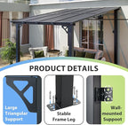 Aoxun 8'x 10' Premium Gazebo with Aluminum Top Frame & Polycarbonate Panel, Wall Mounted Gazebos Pergola, Outdoor Patio Lean to Gazebo, Awnings with Sloped Roof, for Backyard, Porch, Deck