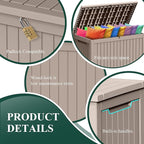 ROJIK Outdoor Storage Housing Deck Box - Waterproof Patio Furniture, Garden Tools, Cushions, Pool Accessories Storage Bench with Lockable Lid and Side Handles (Grey, 275 Gal)