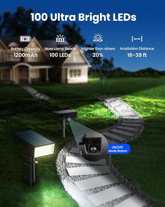 Koicaxy Solar Lights Outdoor Waterproof 8 Pack IP65, 100 LEDs 4 Light Modes, Higher Charging Efficiency, Auto On/Off Solar Landscape Spotlights for Garden Decor Yard Pathway Patio - Cool White
