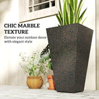 Outsunny 28 Inch Tall Planters for Outdoor Plants, Set of 3 Plastic Flower Pots with Marble Finish and Drainage Holes, Stackable Tapered Large Planters for Indoor Plants, Front Porch Decor, Brown