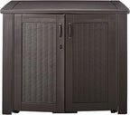 Rubbermaid Decorative Outdoor Storage Cabinet (123 Gal) Weather Resistant Dark Brown Organization for Home/Backyard/Pool Chemicals/Toys/Garden Tools/Porch/Patio Cushions