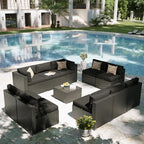 Aoxun Patio Furniture Set, 11 Piece Outdoor Sectional Sofas with Waterproof Cover, 10 Seats Wicker Rattan Outdoor Furniture Patio Conversation Set for Backyard, Garden Black
