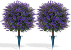 Artificial Lavender Topiary Ball for Outdoors, Set of 2 Boxwood Plant Tree with Spike, Fake Shrubs UV Resistant Faux Plants for Indoor Outdoor Decor